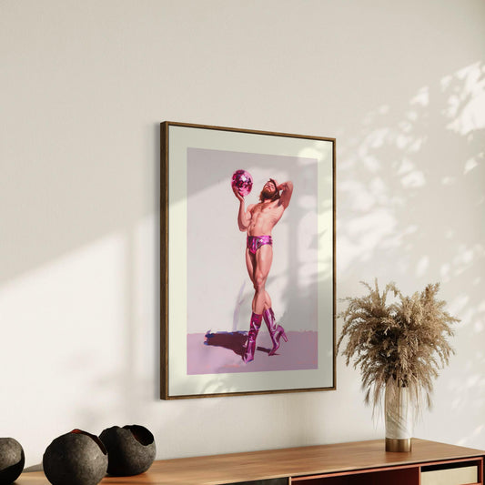 Damsel at the Disco Art Print - Bold LGBTQ+ Wall Art in Pink Heels - Ribbon & Resilience Collection - Queer Pride Poster