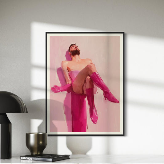 Non-Binary Pride Art Print - Pink Pedestal - Empowering LGBTQ Art, Pink Celebration of Gender Expression, 200gsm Matte Unframed Print