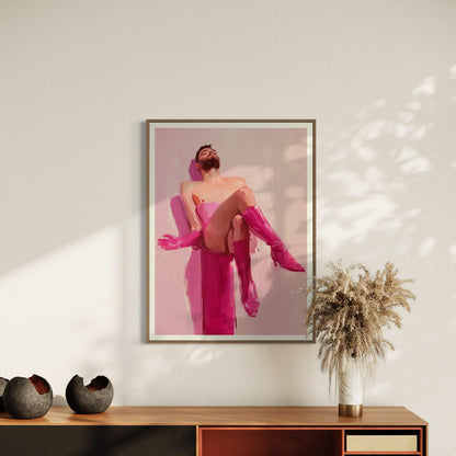 Non-Binary Pride Art Print - Pink Pedestal - Empowering LGBTQ Art, Pink Celebration of Gender Expression, 200gsm Matte Unframed Print