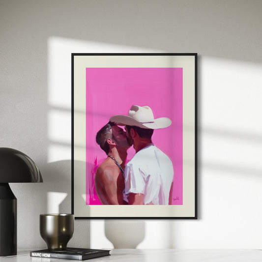 Lovers in the West Art Print – LGBTQ+ Western Love, Queer Pride Decor, Cowboy Romance Artwork, Unframed Premium Matte Print