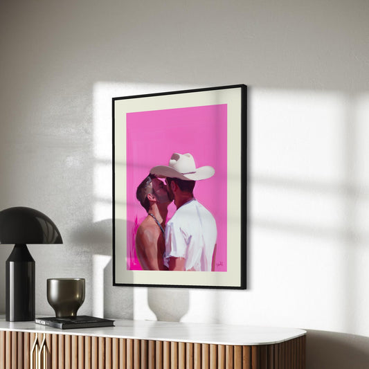 Lovers in the West Art Print – LGBTQ+ Western Love, Queer Pride Decor, Cowboy Romance Artwork, Unframed Premium Matte Print