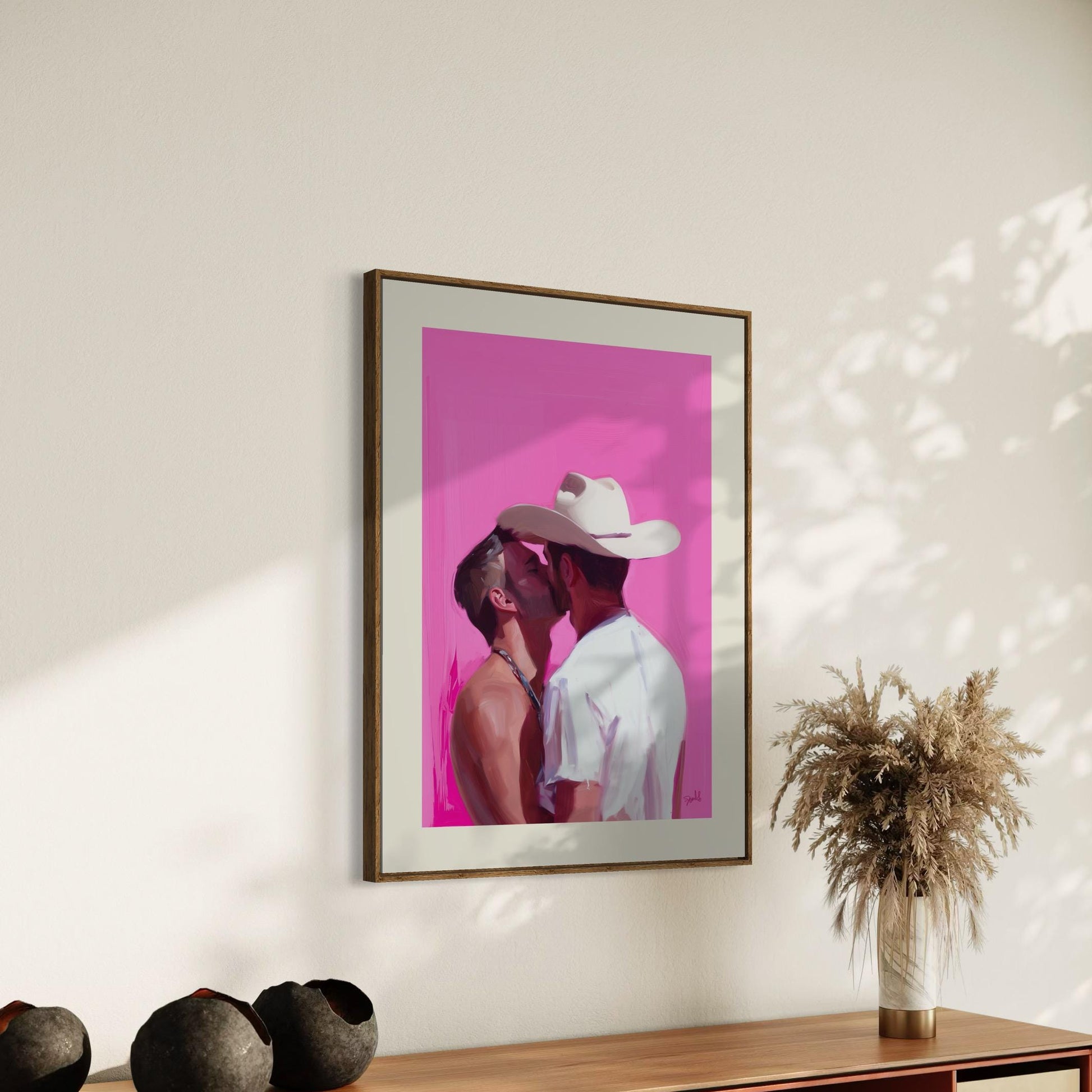 Lovers in the West Art Print – LGBTQ+ Western Love, Queer Pride Decor, Cowboy Romance Artwork, Unframed Premium Matte Print