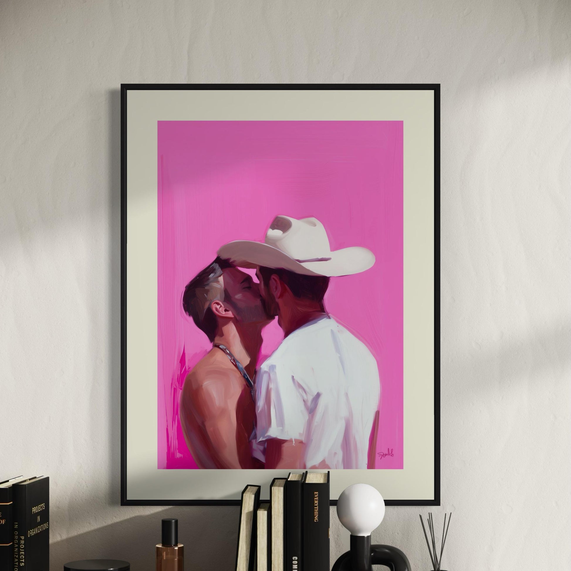 Lovers in the West Art Print – LGBTQ+ Western Love, Queer Pride Decor, Cowboy Romance Artwork, Unframed Premium Matte Print