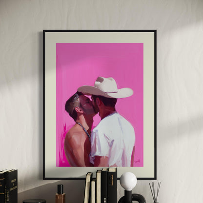 Lovers in the West Art Print – LGBTQ+ Western Love, Queer Pride Decor, Cowboy Romance Artwork, Unframed Premium Matte Print