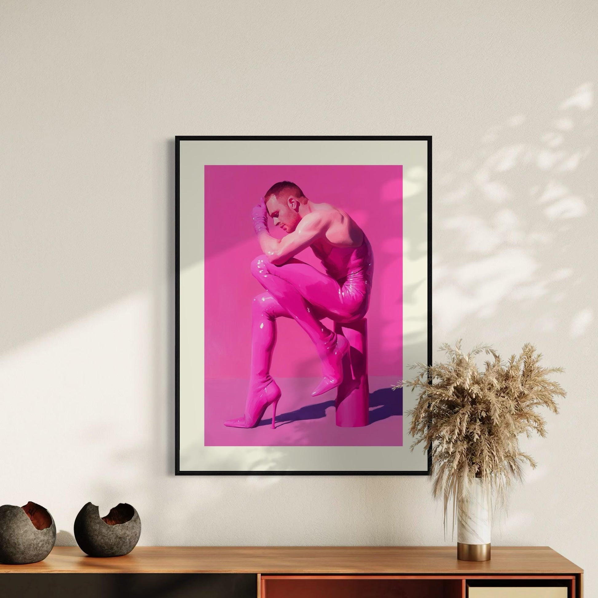 Pink Contemplation Queer Art Print | Bold LGBTQ+ Artwork | Premium Matte Unframed Wall Decor for Pride and Self-Expression