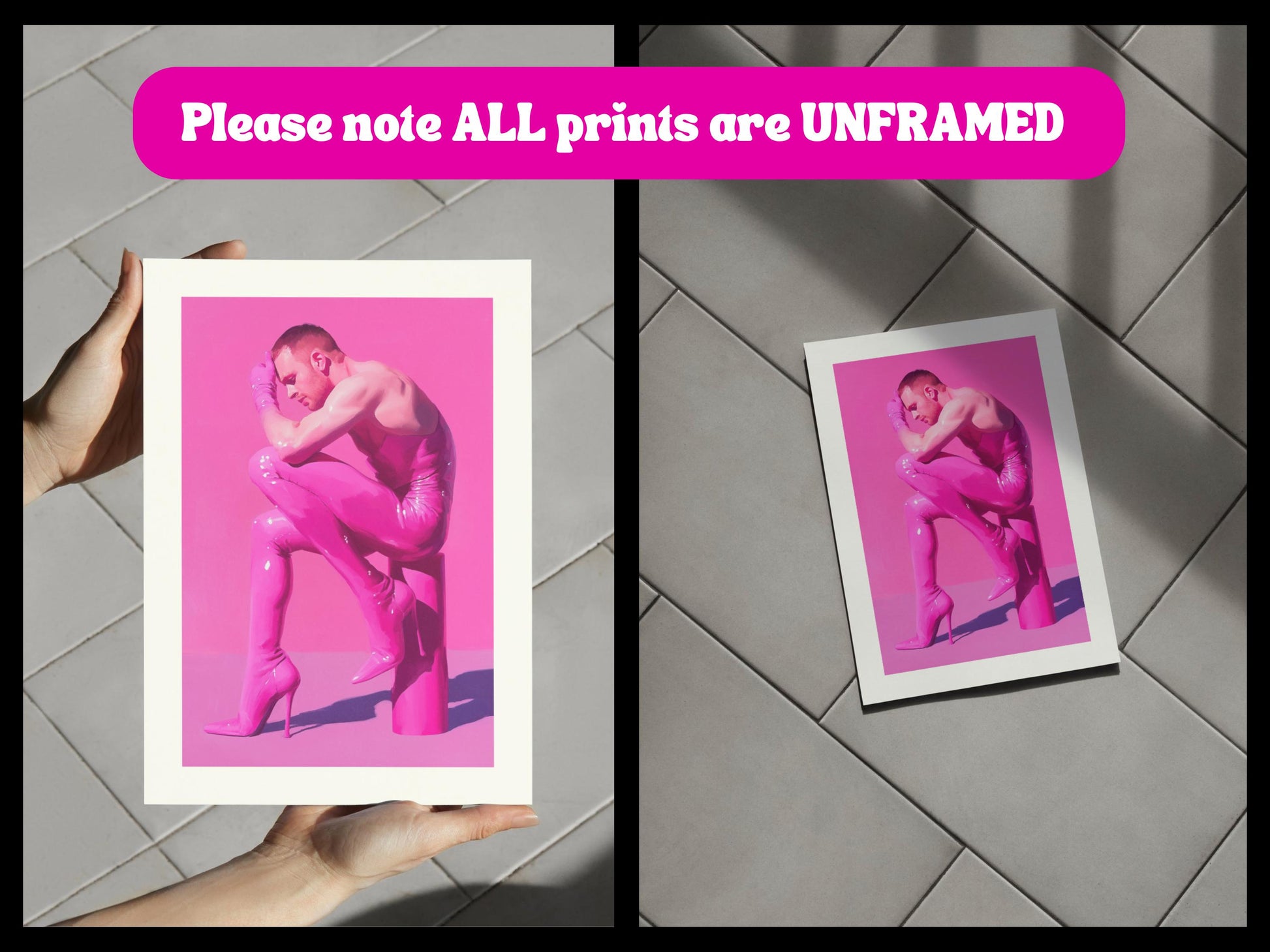 Pink Contemplation Queer Art Print | Bold LGBTQ+ Artwork | Premium Matte Unframed Wall Decor for Pride and Self-Expression