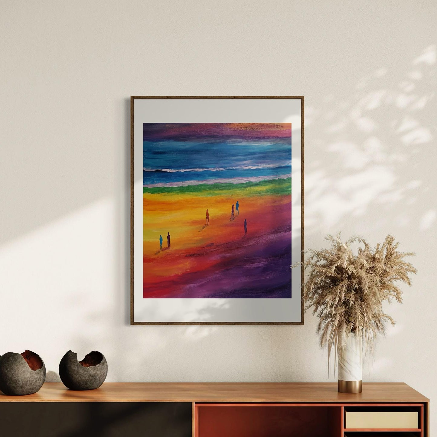 Rainbow Horizons LGBTQ+ Art Print | Vibrant Pride Beach Scene, Premium Matte Poster for Queer Home Decor | Unframed Wall Art