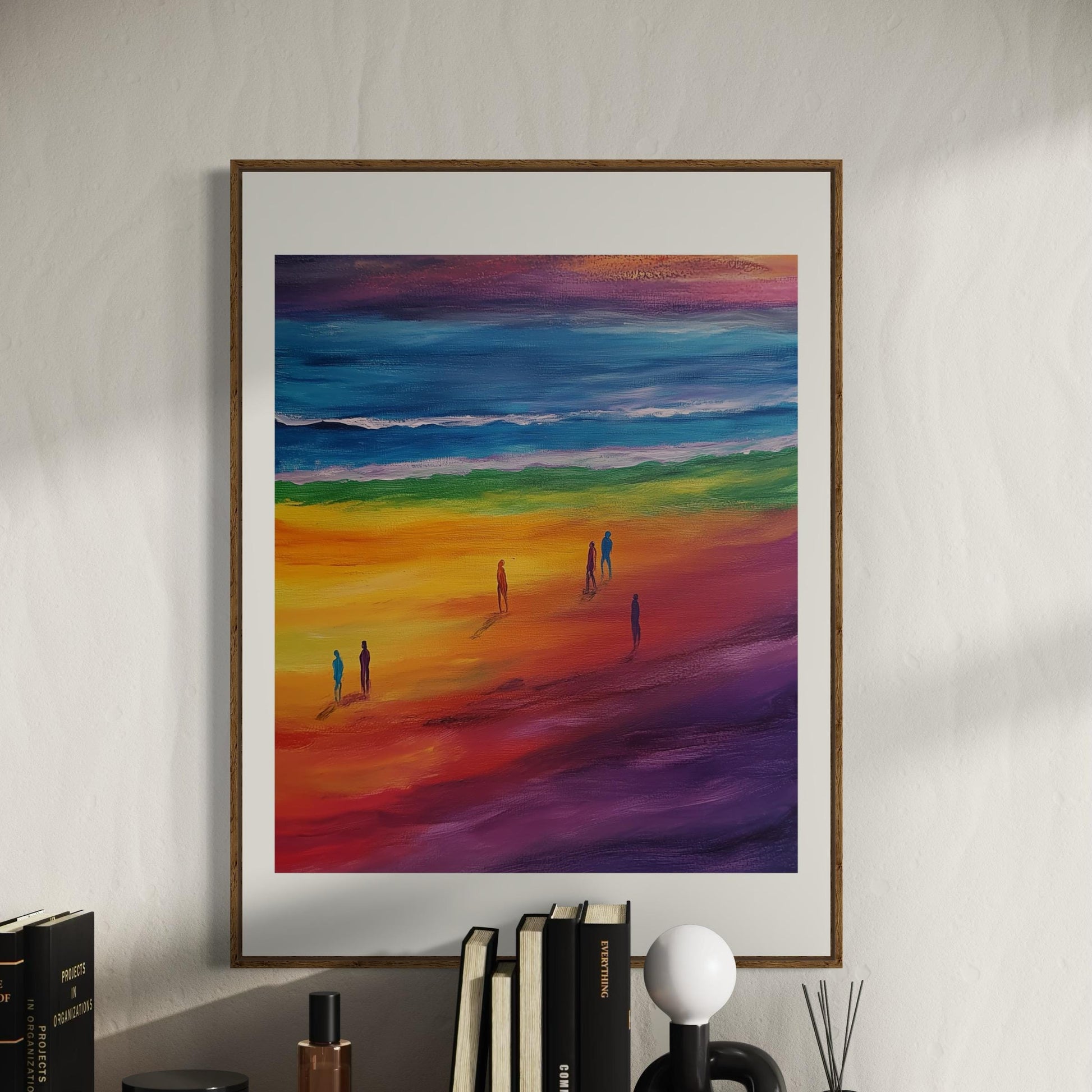 Rainbow Horizons LGBTQ+ Art Print | Vibrant Pride Beach Scene, Premium Matte Poster for Queer Home Decor | Unframed Wall Art