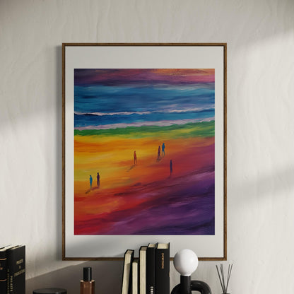 Rainbow Horizons LGBTQ+ Art Print | Vibrant Pride Beach Scene, Premium Matte Poster for Queer Home Decor | Unframed Wall Art