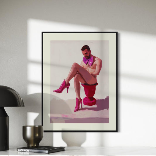 Satin Reflection LGBTQ+ Art Print, Ribbon and Resilience Collection, Bold Fuchsia Heels & Bowtie, Queer Empowerment Wall Decor