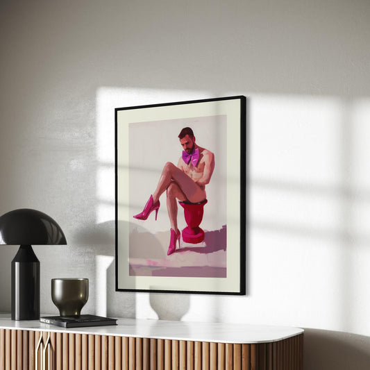 Satin Reflection LGBTQ+ Art Print, Ribbon and Resilience Collection, Bold Fuchsia Heels & Bowtie, Queer Empowerment Wall Decor