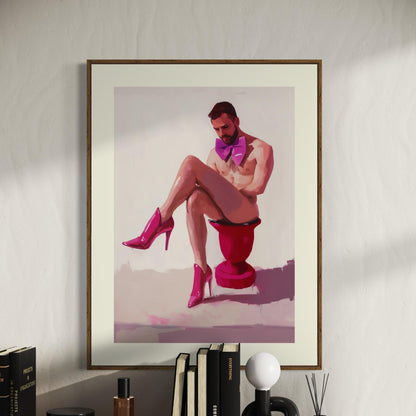 Satin Reflection LGBTQ+ Art Print, Ribbon and Resilience Collection, Bold Fuchsia Heels & Bowtie, Queer Empowerment Wall Decor