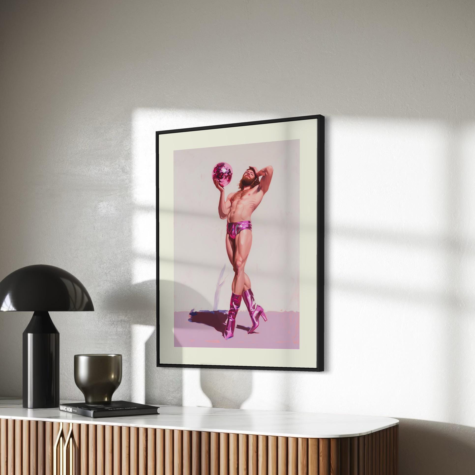 Damsel at the Disco Art Print - Bold LGBTQ+ Wall Art in Pink Heels - Ribbon & Resilience Collection - Queer Pride Poster
