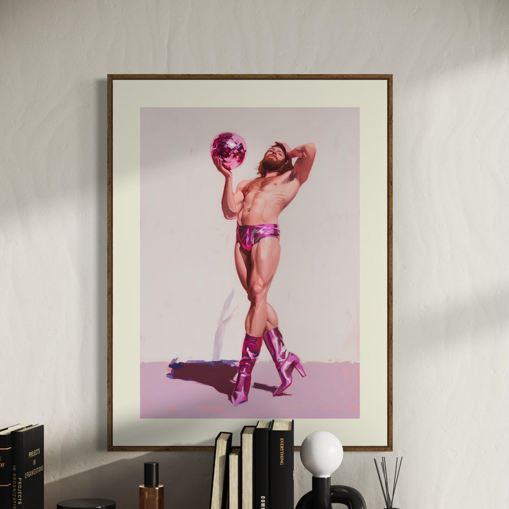 Damsel at the Disco Art Print - Bold LGBTQ+ Wall Art in Pink Heels - Ribbon & Resilience Collection - Queer Pride Poster