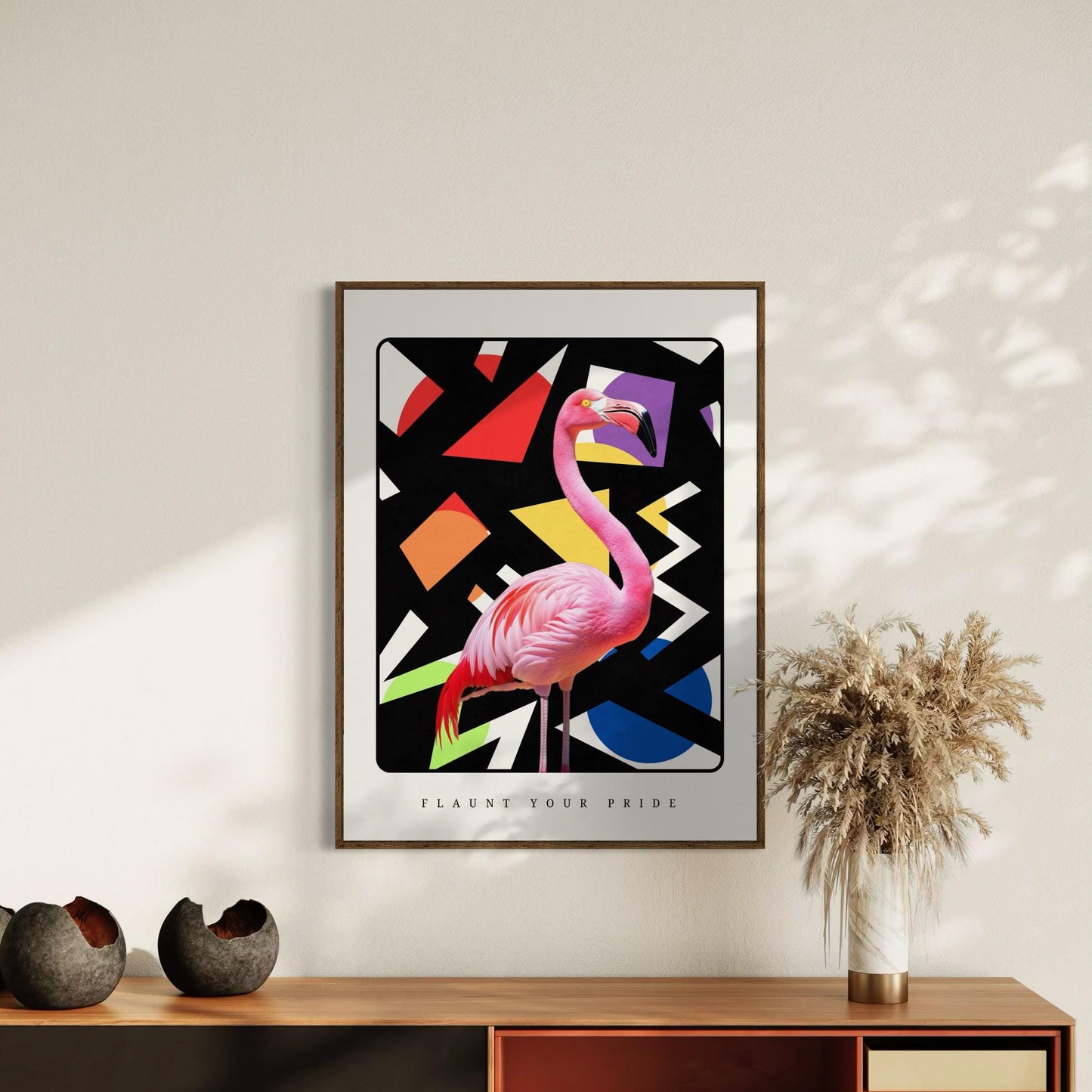 Flaunt Your Pride Flamingo Art Print - Modern Queer Minimalist Decor, LGBTQ+ Rainbow Artwork, Vibrant Poster for Lovers of Gay Pride