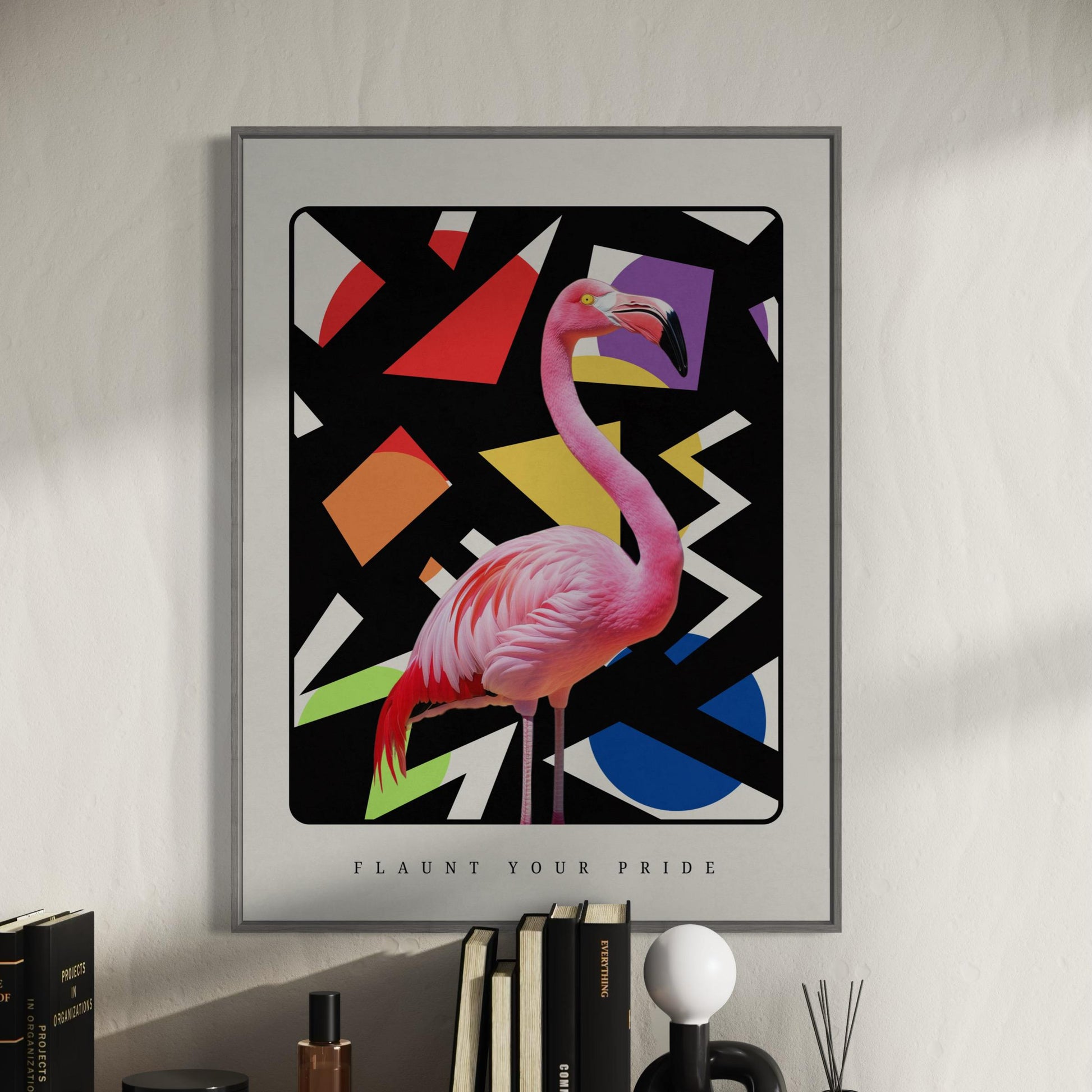 Flaunt Your Pride Flamingo Art Print - Modern Queer Minimalist Decor, LGBTQ+ Rainbow Artwork, Vibrant Poster for Lovers of Gay Pride
