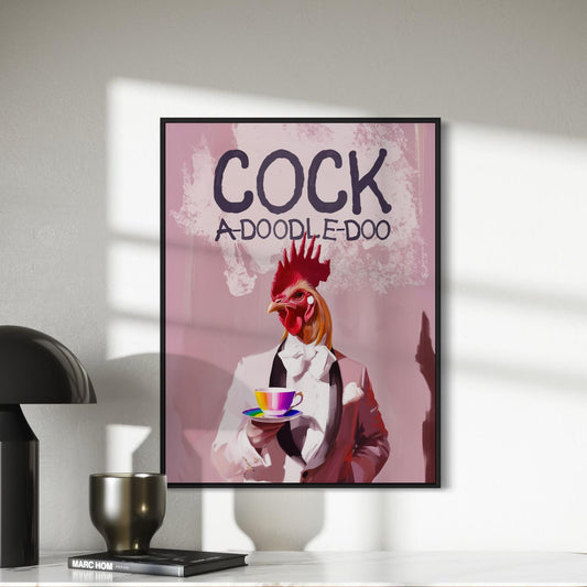 Cheeky Rooster Queer Art Print - Cock-A-Doodle-Doo Pride Decor, Funny LGBTQ+ Poster, Bold and Sassy Wall Art for Queer Spaces