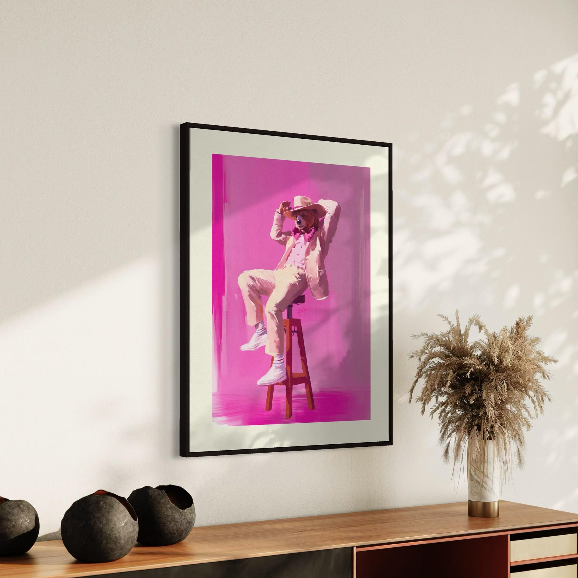 The Bear-y Stylish Cowboy - Queer Cowboy Art Print, Cheeky LGBTQ+ Wall Decor, Pink and Bold Poster for Queer Spaces