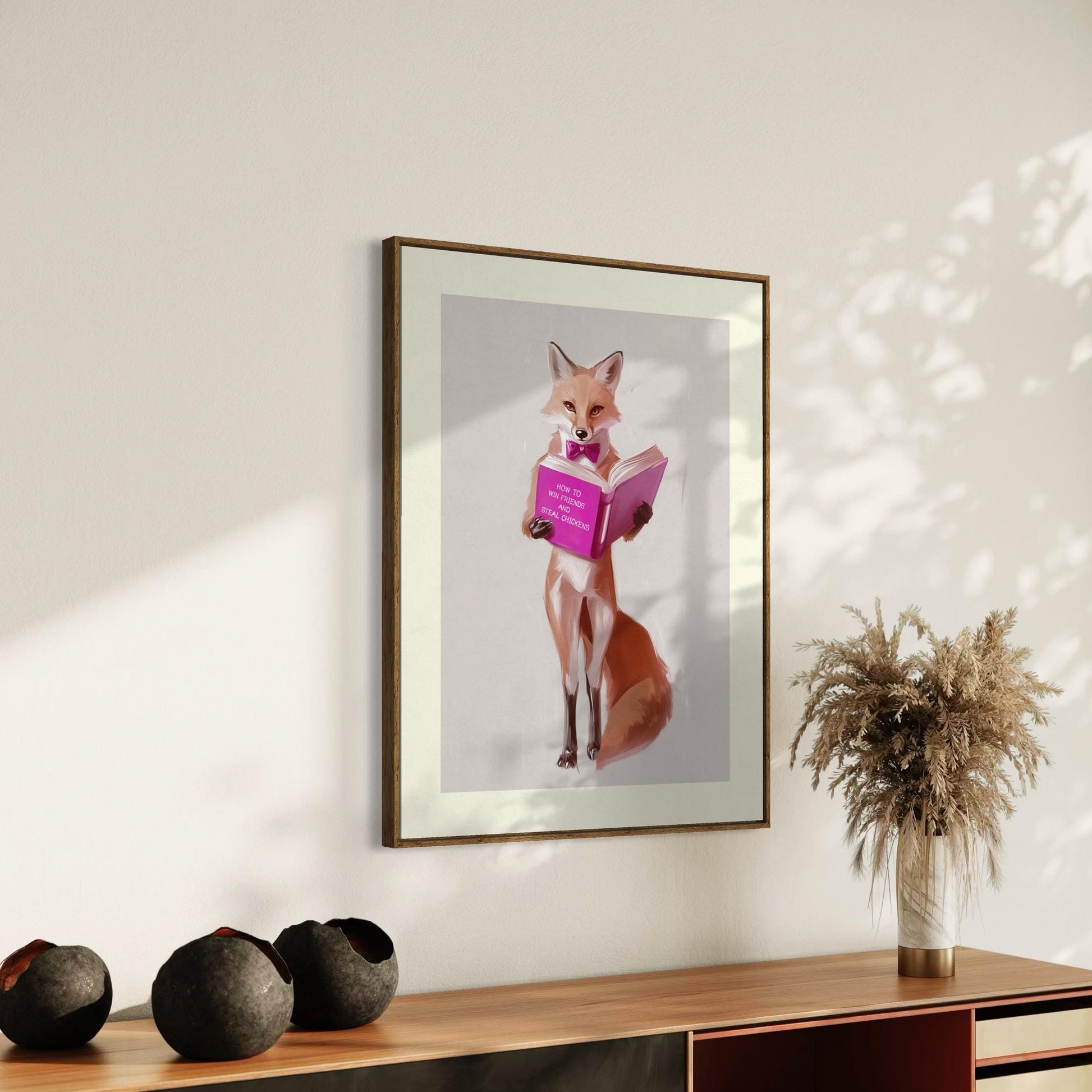 How to Win Friends and Steal Chickens - Cheeky Queer Art Print, Fox Reading Poster, LGBTQ+ Wall Decor, Premium Matte Artwork