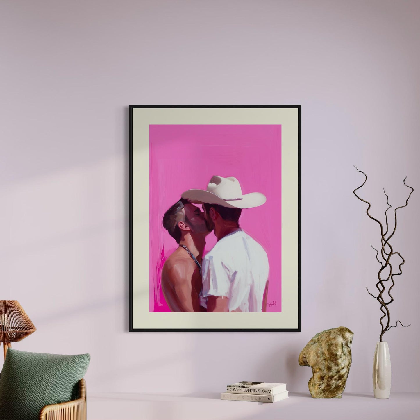 Lovers in the West Art Print – LGBTQ+ Western Love, Queer Pride Decor, Cowboy Romance Artwork, Unframed Premium Matte Print