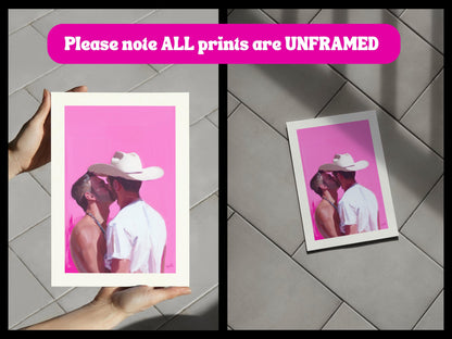Lovers in the West Art Print – LGBTQ+ Western Love, Queer Pride Decor, Cowboy Romance Artwork, Unframed Premium Matte Print