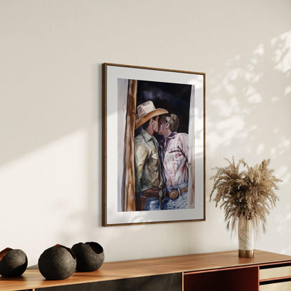 Unspoken Bonds, Forbidden Love Art Print - Gay Cowboys | Romantic Western Artwork | Premium Matte Paper, Unframed | Western Love Decor