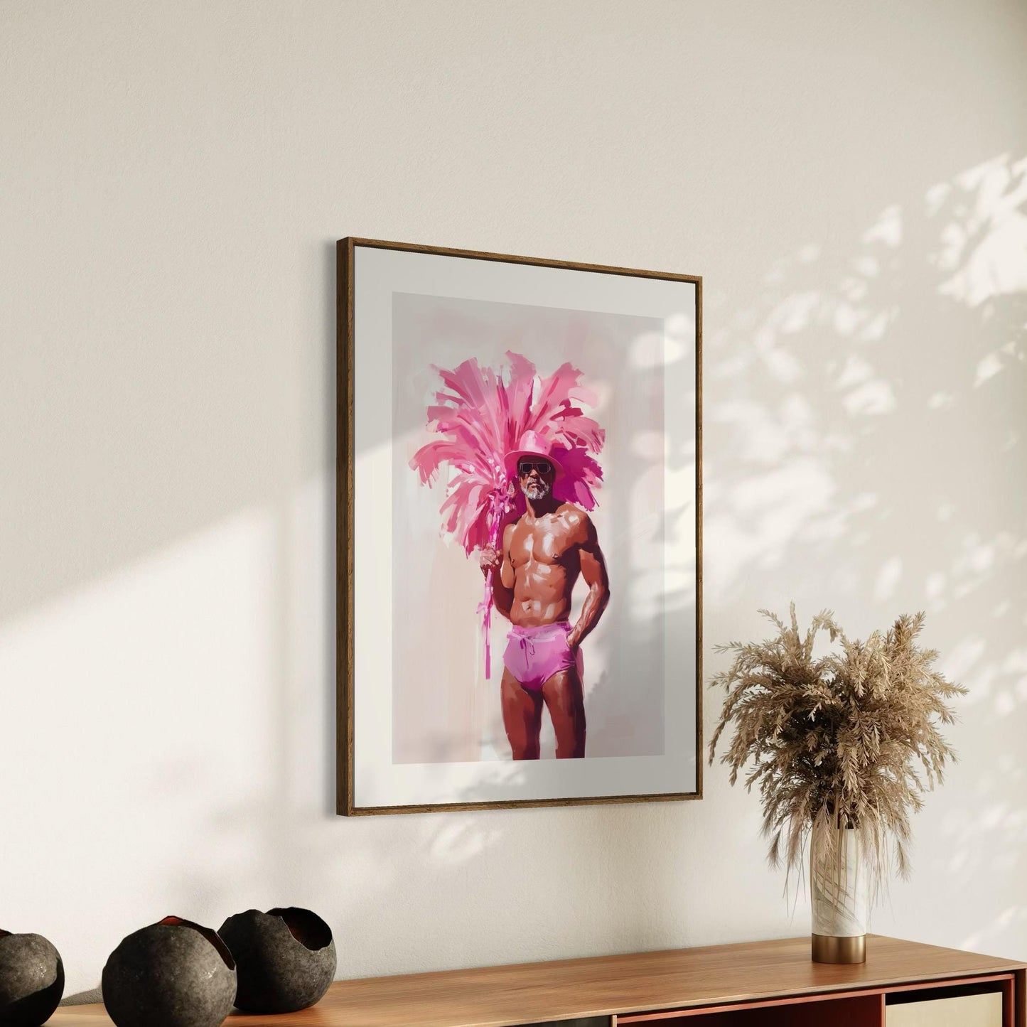 FIESTAAA - Bold and Fabulous Queer Art Print, Pink Feather Statement Artwork, LGBTQ+ Home Décor, Unframed Premium Matte Print
