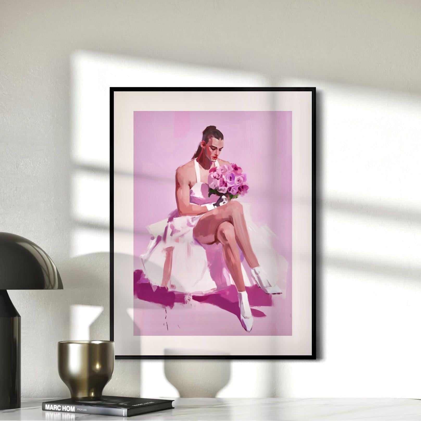 Bride-to-Be - Non-Binary Wedding Art Print, Queer Love LGBTQ+ Pride Artwork, Blush Bridal Decor, Unframed 200gsm Matte Paper Print