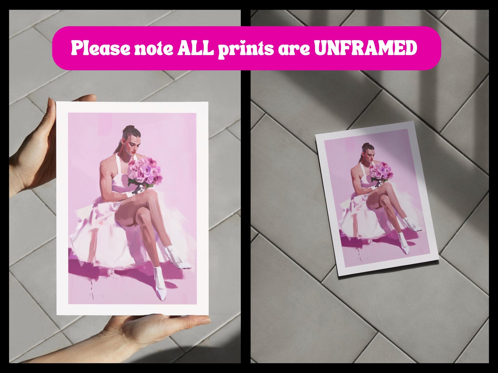 Bride-to-Be - Non-Binary Wedding Art Print, Queer Love LGBTQ+ Pride Artwork, Blush Bridal Decor, Unframed 200gsm Matte Paper Print