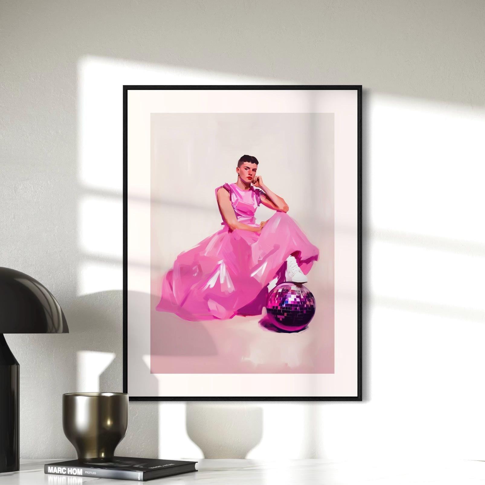 Disco Princess Art Print – Queer Elegance in Pink | Premium 200gsm Matte Poster | LGBTQ+ Art for Bold and Beautiful Spaces