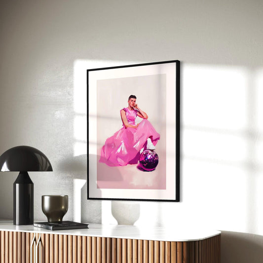 Disco Princess Art Print – Queer Elegance in Pink | Premium 200gsm Matte Poster | LGBTQ+ Art for Bold and Beautiful Spaces