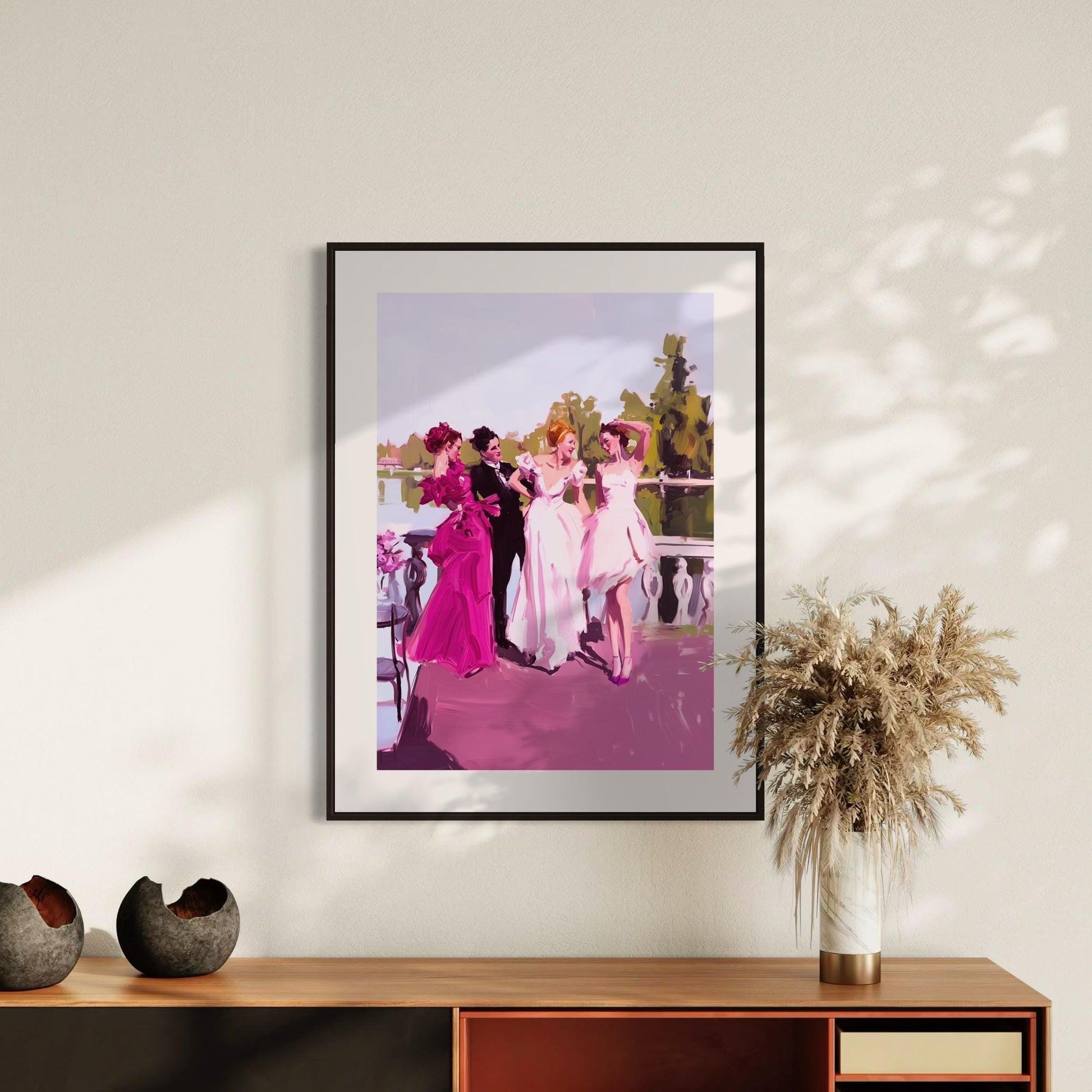 Sapphic Summer Soirée Art Print – Vibrant Queer Artwork Celebrating Love and Joy | Premium 200gsm Matte Poster, Unframed LGBTQ+ Decor