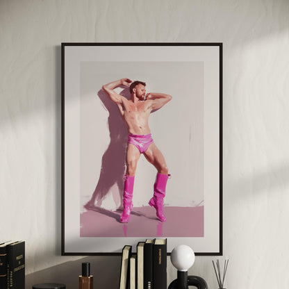 Pink Boot Ecstasy Art Print | Bold LGBTQ+ Wall Decor on Premium Matte Paper | Queer Art for Expressive Spaces | Unframed Print
