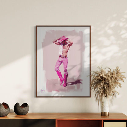 Walk the Line Pink Cowboy Art Print – Bold LGBTQ+ Decor | Premium Matte Poster, Queer Pride Wall Art for Sassy and Confident Spaces