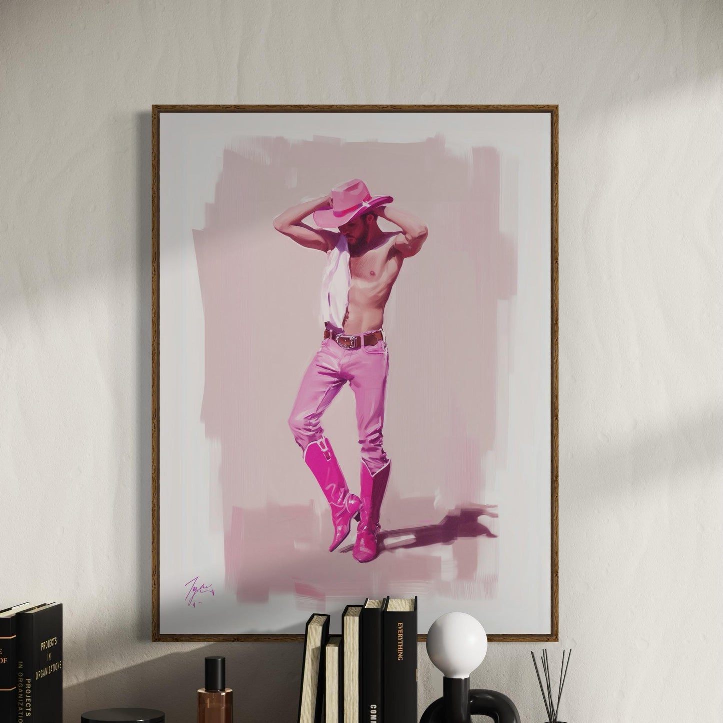Walk the Line Pink Cowboy Art Print – Bold LGBTQ+ Decor | Premium Matte Poster, Queer Pride Wall Art for Sassy and Confident Spaces