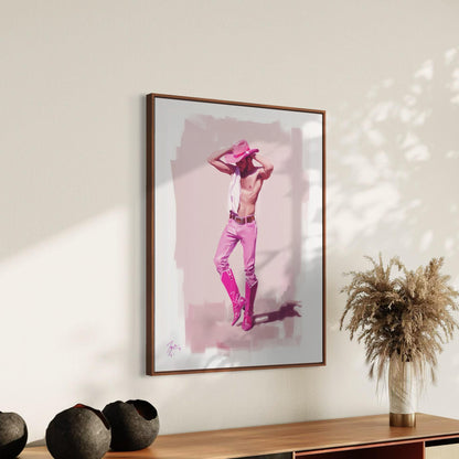 Walk the Line Pink Cowboy Art Print – Bold LGBTQ+ Decor | Premium Matte Poster, Queer Pride Wall Art for Sassy and Confident Spaces