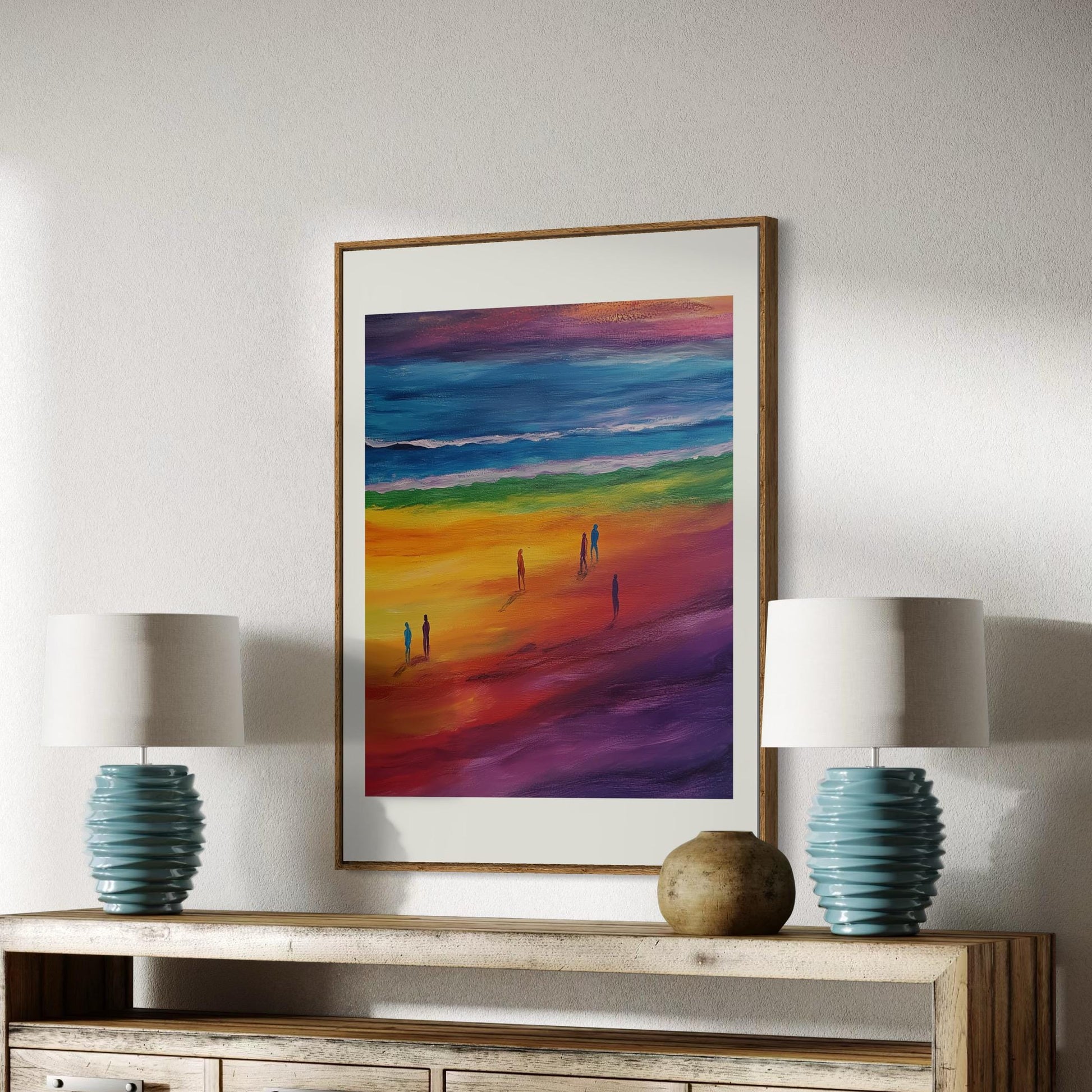 Rainbow Horizons LGBTQ+ Art Print | Vibrant Pride Beach Scene, Premium Matte Poster for Queer Home Decor | Unframed Wall Art