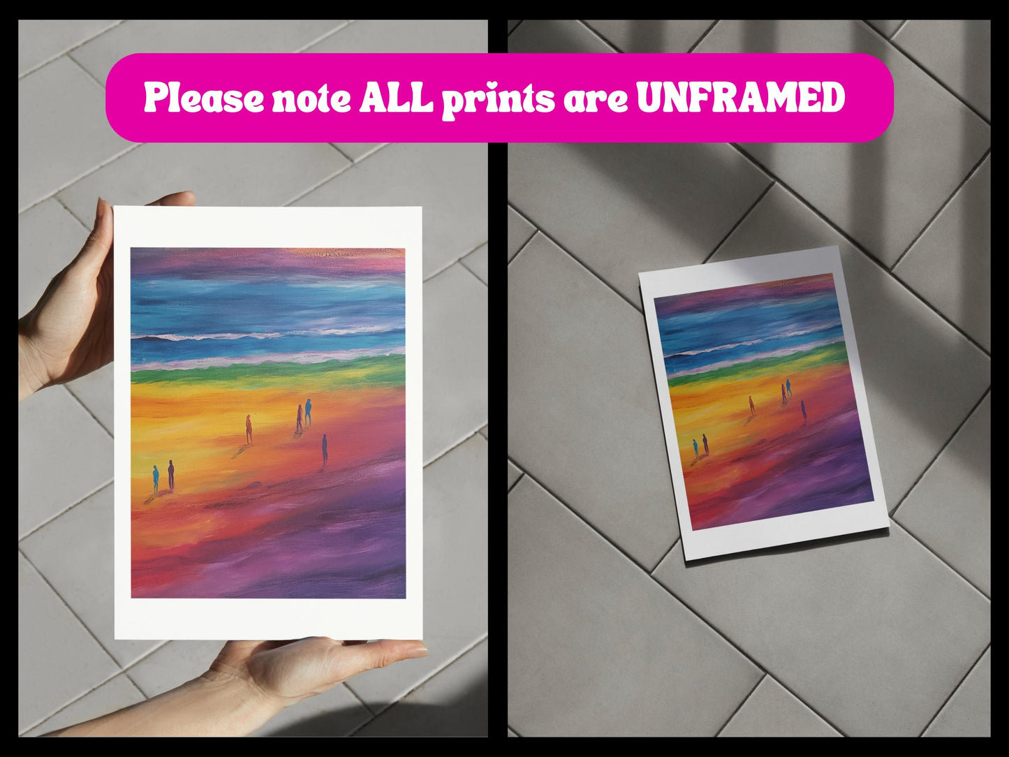 Rainbow Horizons LGBTQ+ Art Print | Vibrant Pride Beach Scene, Premium Matte Poster for Queer Home Decor | Unframed Wall Art