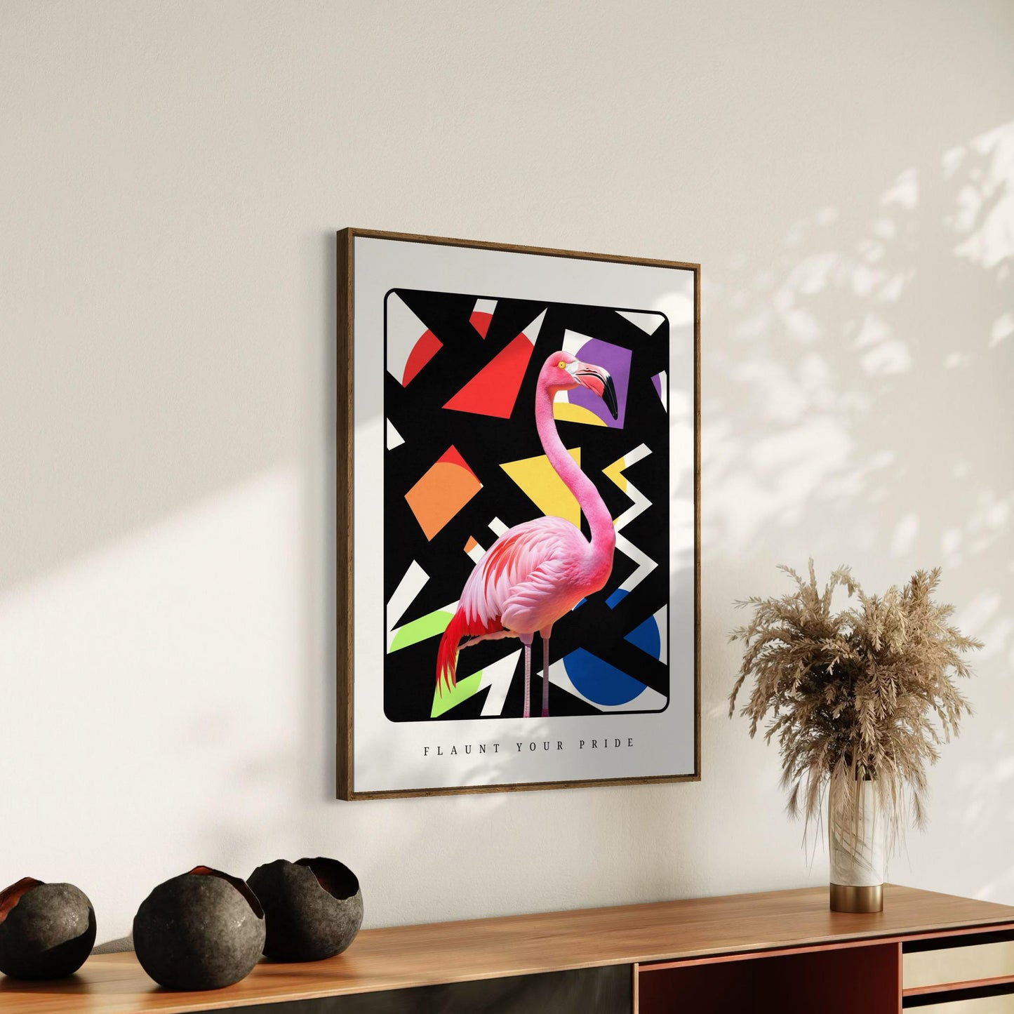 Flaunt Your Pride Flamingo Art Print - Modern Queer Minimalist Decor, LGBTQ+ Rainbow Artwork, Vibrant Poster for Lovers of Gay Pride