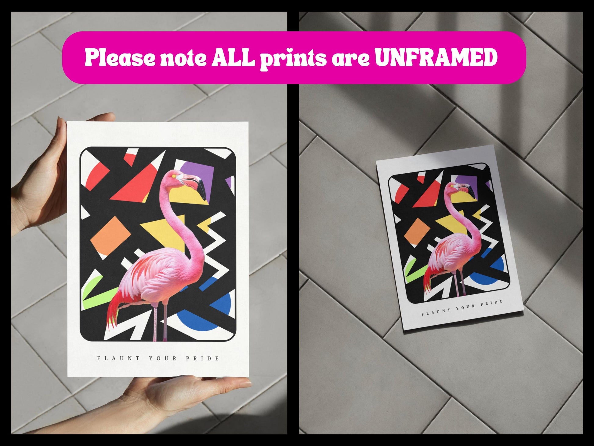Flaunt Your Pride Flamingo Art Print - Modern Queer Minimalist Decor, LGBTQ+ Rainbow Artwork, Vibrant Poster for Lovers of Gay Pride