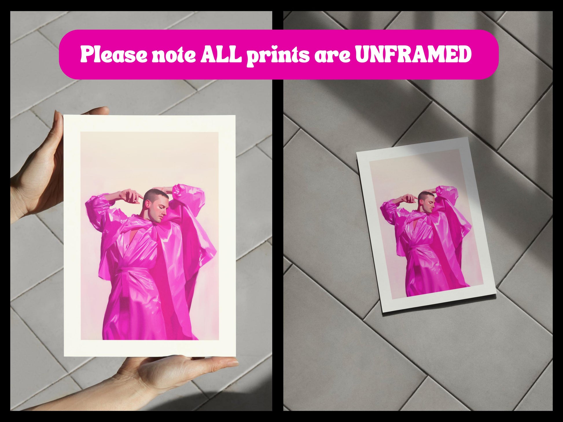 Pink Adornment – Glamorous LGBTQ+ Wall Art, Bold Queer Fashion Print, Unframed Pride Art on Premium Matte Paper, Vibrant Decor