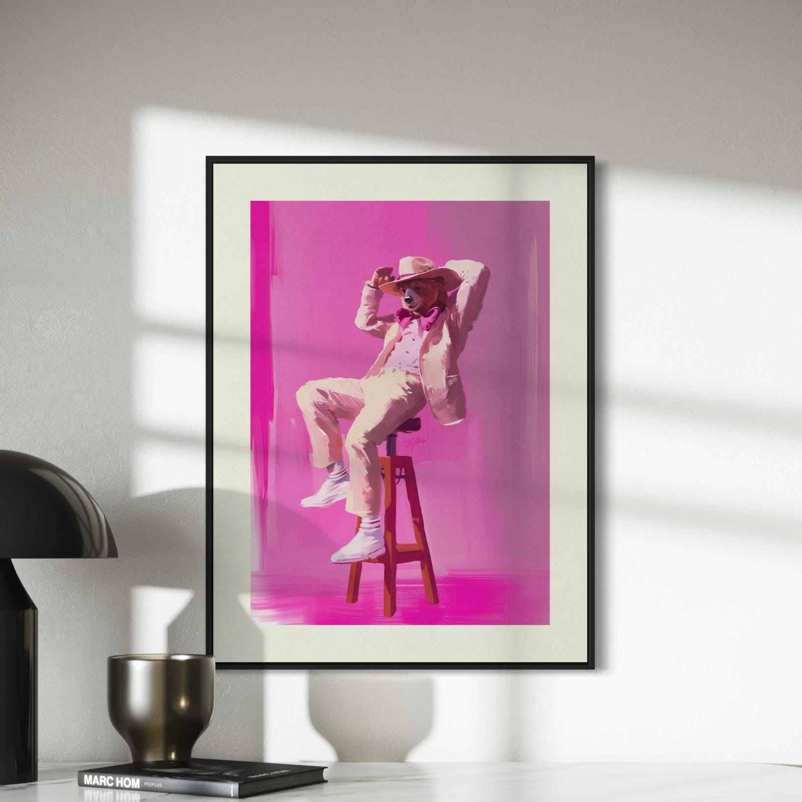 The Bear-y Stylish Cowboy - Queer Cowboy Art Print, Cheeky LGBTQ+ Wall Decor, Pink and Bold Poster for Queer Spaces