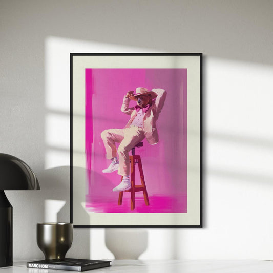 The Bear-y Stylish Cowboy - Queer Cowboy Art Print, Cheeky LGBTQ+ Wall Decor, Pink and Bold Poster for Queer Spaces