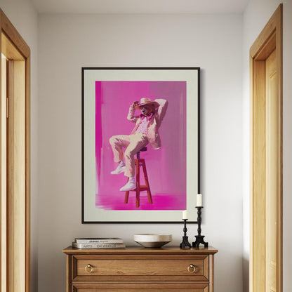 The Bear-y Stylish Cowboy - Queer Cowboy Art Print, Cheeky LGBTQ+ Wall Decor, Pink and Bold Poster for Queer Spaces