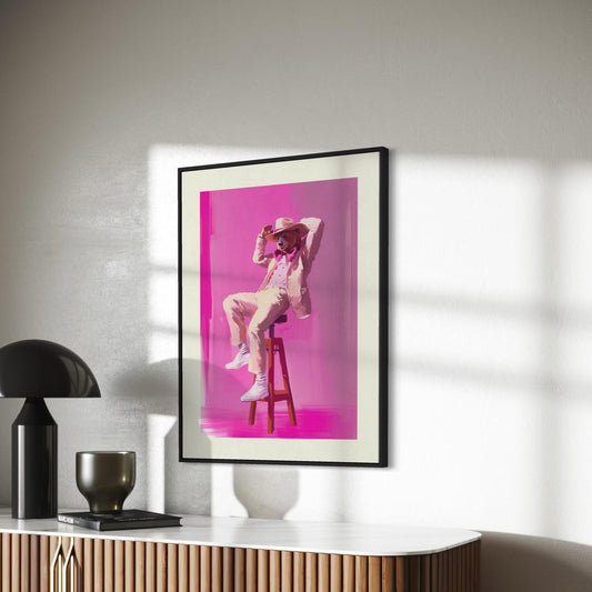 The Bear-y Stylish Cowboy - Queer Cowboy Art Print, Cheeky LGBTQ+ Wall Decor, Pink and Bold Poster for Queer Spaces