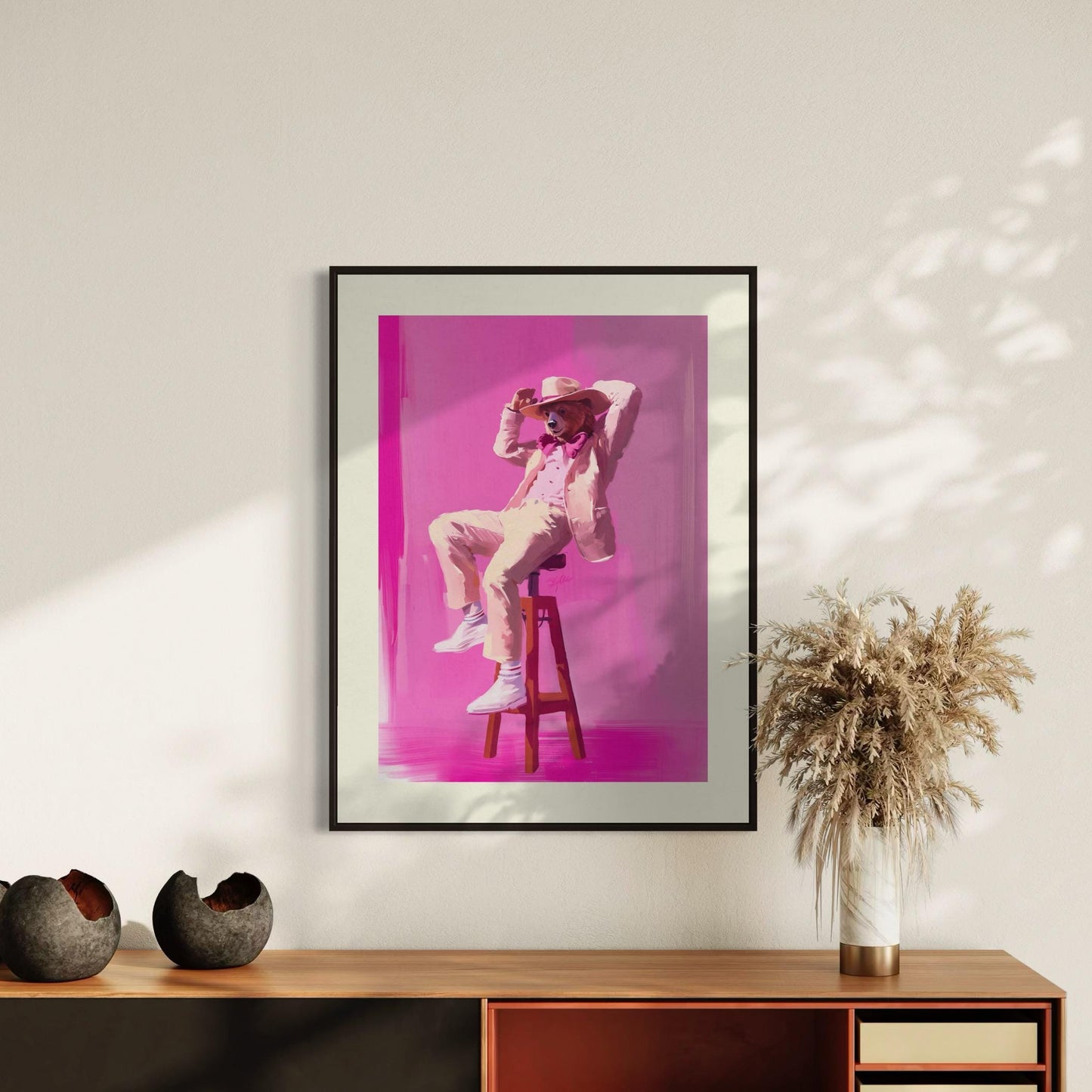 The Bear-y Stylish Cowboy - Queer Cowboy Art Print, Cheeky LGBTQ+ Wall Decor, Pink and Bold Poster for Queer Spaces