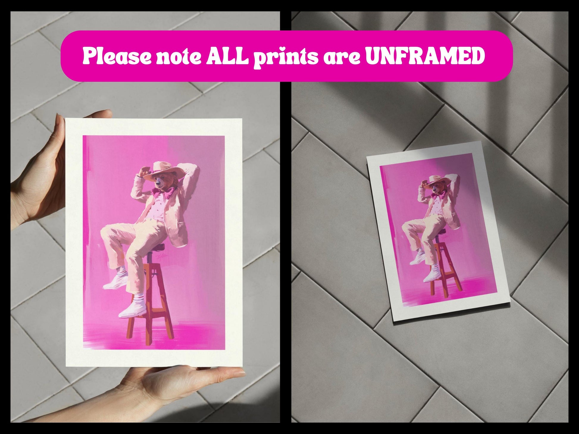 The Bear-y Stylish Cowboy - Queer Cowboy Art Print, Cheeky LGBTQ+ Wall Decor, Pink and Bold Poster for Queer Spaces
