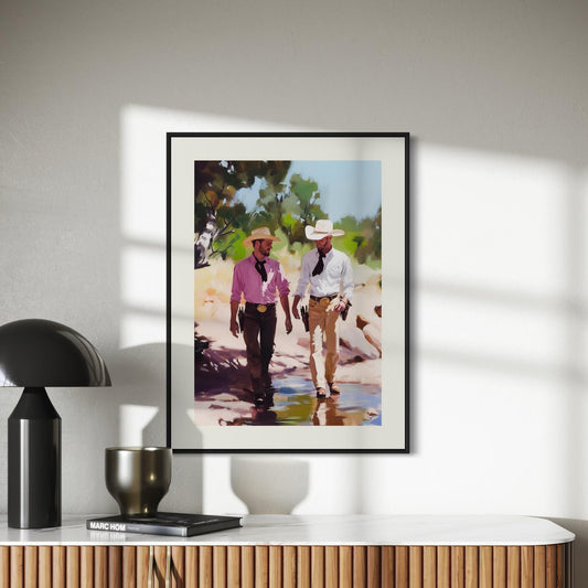 Two Cowboys, One Trail – Romantic Watercolor Queer Art Print, LGBTQ+ Pride Western Wall Decor, Premium Unframed Matte Artwork