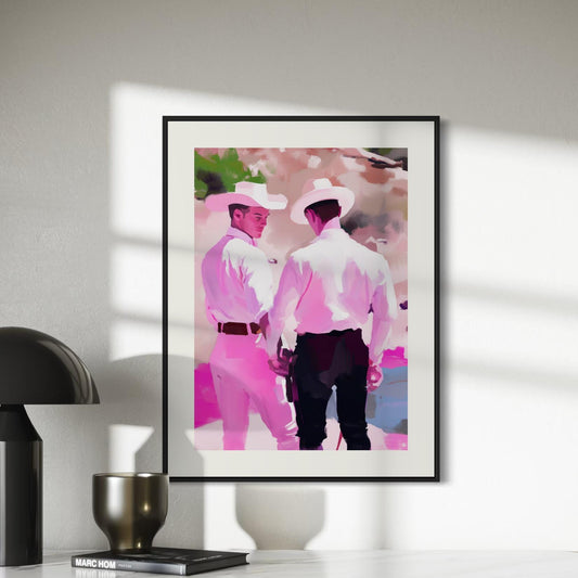 Take My Hand – Romantic Cowboy Watercolour Queer Art Print, LGBTQ+ Pride Western Wall Decor, Premium Matte Unframed Artwork