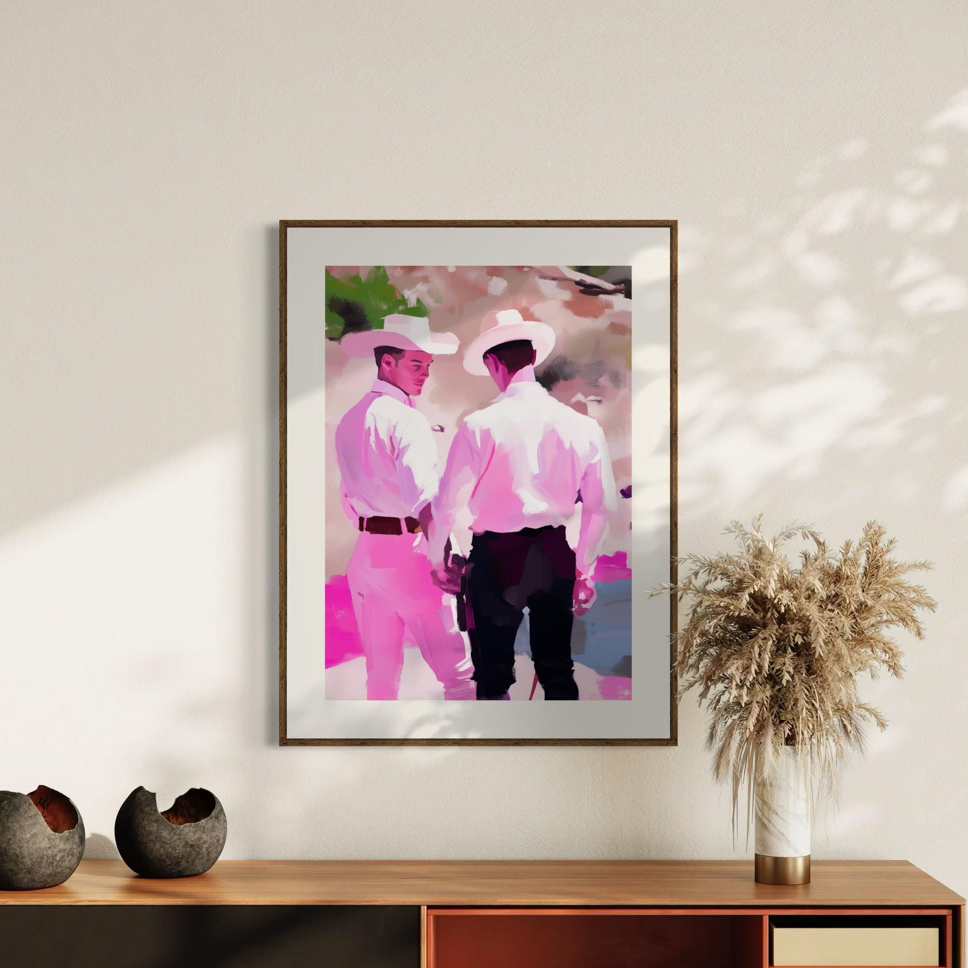 Take My Hand – Romantic Cowboy Watercolour Queer Art Print, LGBTQ+ Pride Western Wall Decor, Premium Matte Unframed Artwork